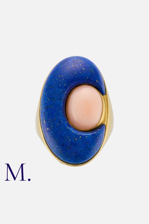 20k Yellow Gold Lapis Lazuli and Coral Ring