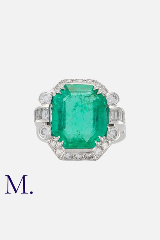Platinum Emerald and Diamond Ring