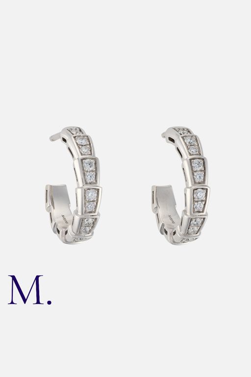 18k White Gold Diamond Snake Huggie Earrings