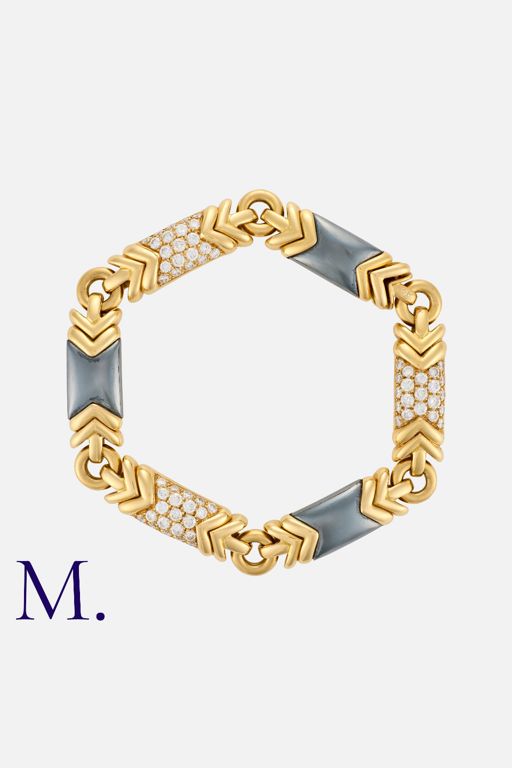 18k Yellow Gold Hematite and Diamond Bracelet