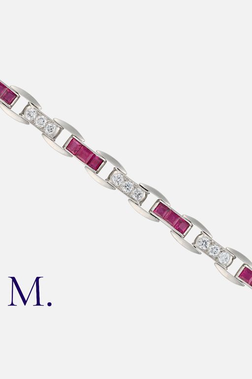 Platinum Ruby and Diamond Bracelet