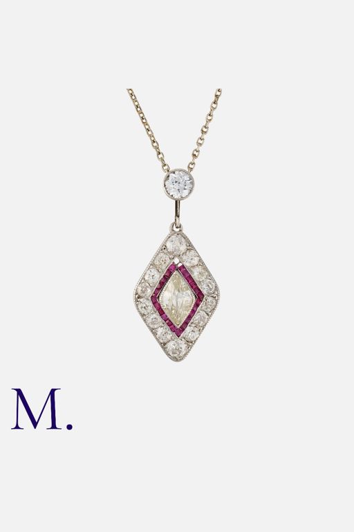 14k Gold Ruby and Diamond Pendant Necklace