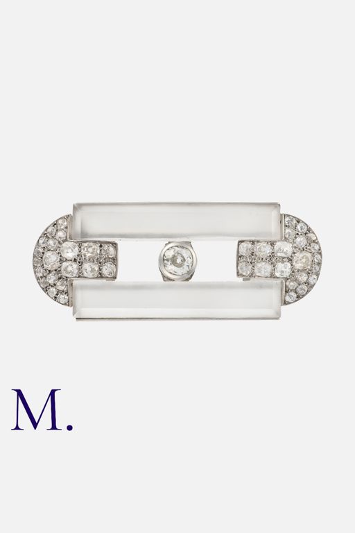 Platinum Rock Crystal and Diamond Brooch