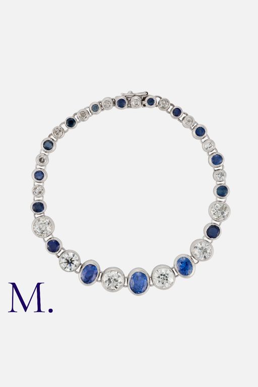 18k White Gold Sapphire and Diamond Line Bracelet