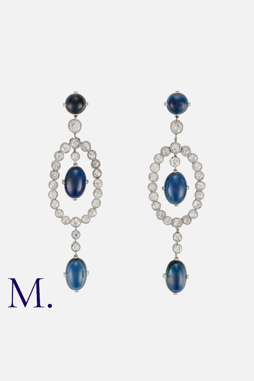 18k Gold Sapphire and Diamond Pendant Earrings