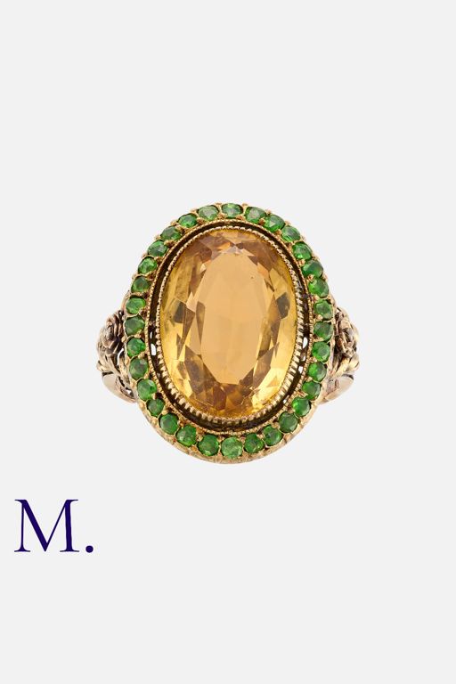 Yellow Gold Topaz and Demantoid Garnet Ring