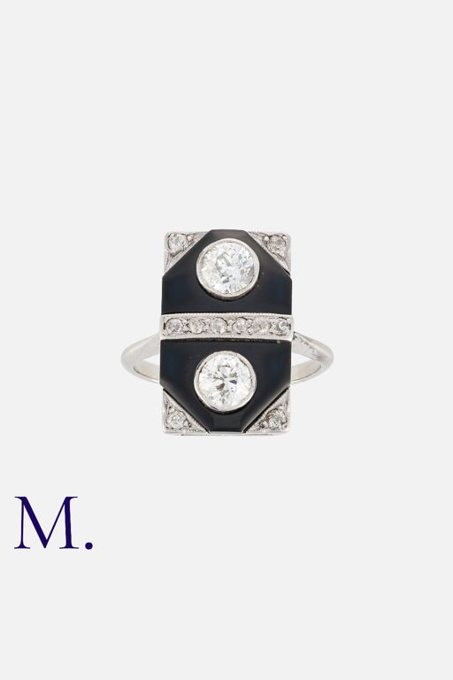 18k White Gold and Platinum Onyx and Diamond Ring