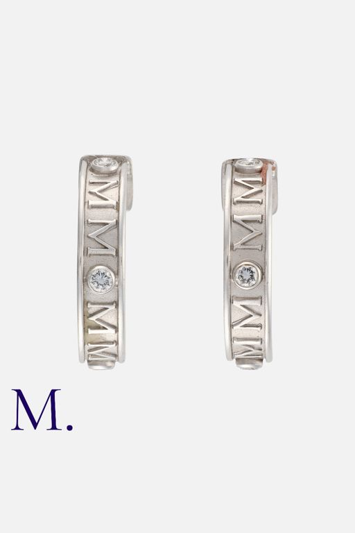 18k White Gold and Silver Diamond Hoop Earrings
