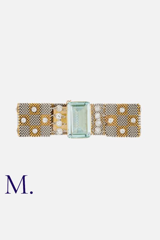 Two-Tone Gold Aquamarine and Diamond Bracelet