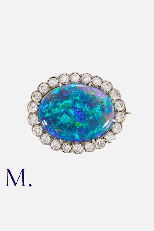 Platinum Opal and Diamond Brooch