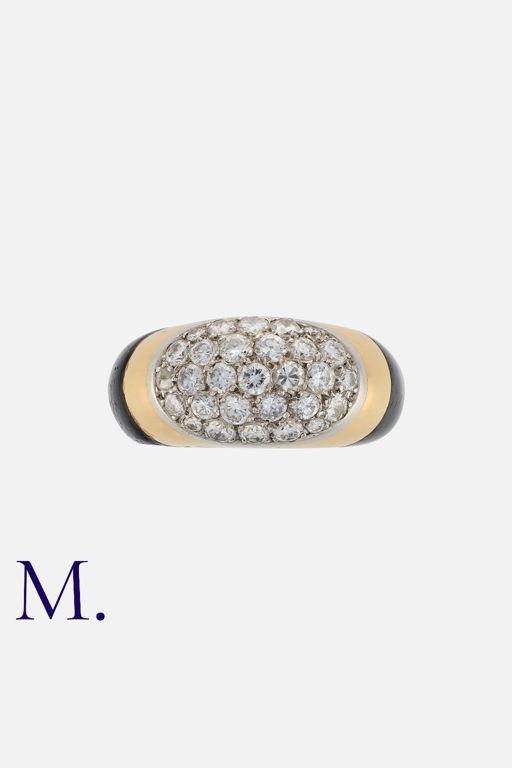 18k Yellow Gold and Enamel Diamond Bombé Ring
