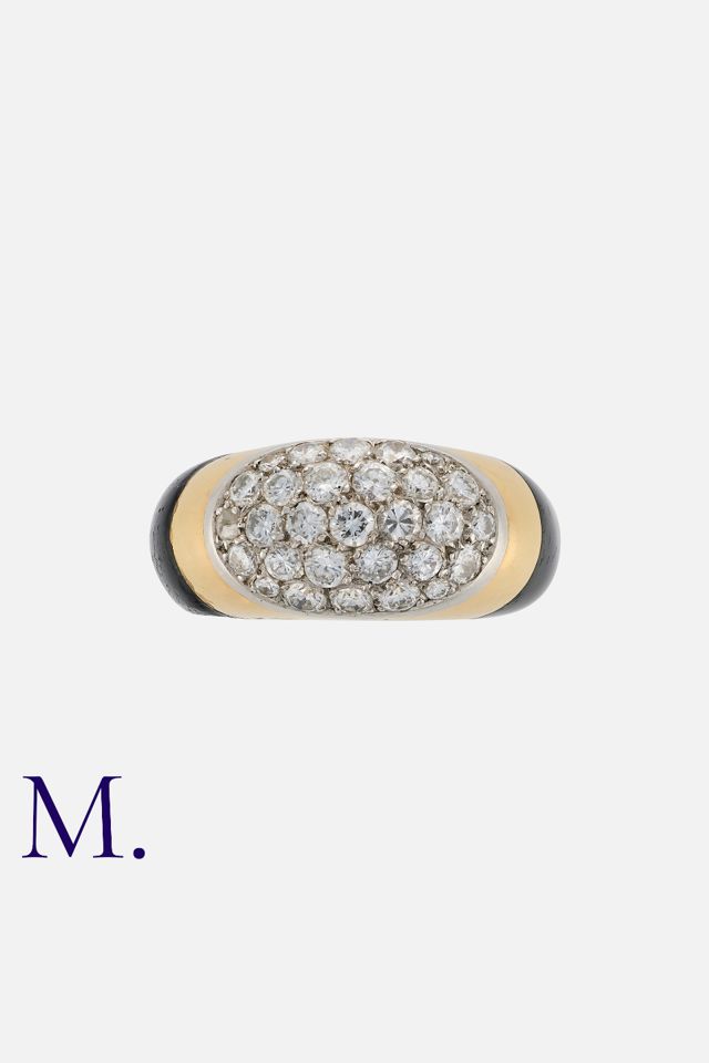 18k Yellow Gold and Enamel Diamond Bombé Ring