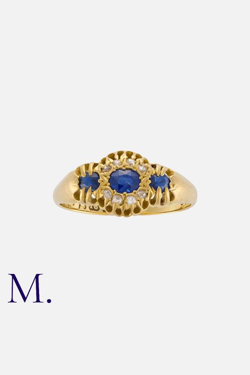 18k Yellow Gold Sapphire and Diamond Ring