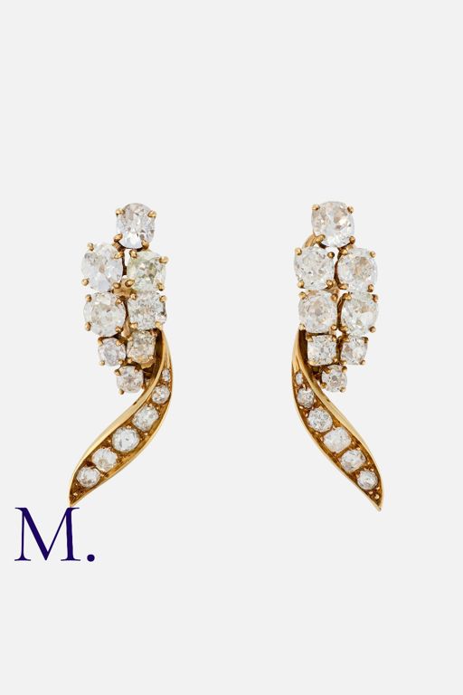 18k Yellow Gold Old Cut Diamond Clip Earrings