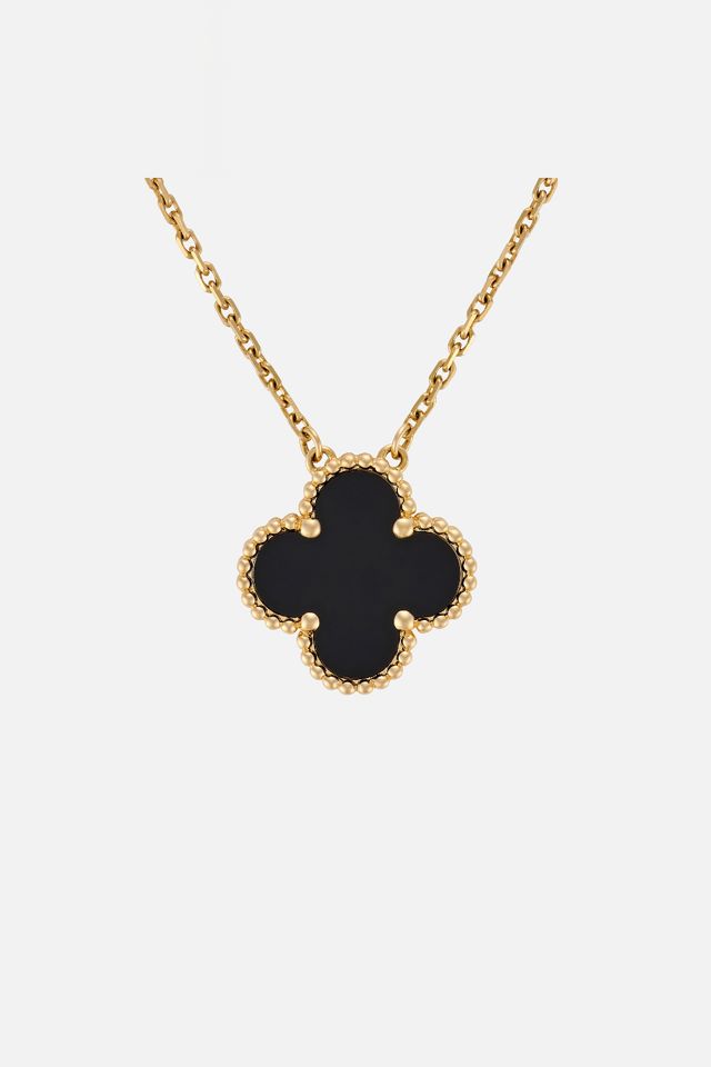 18k Yellow Gold Onyx Clover Pendant Necklace
