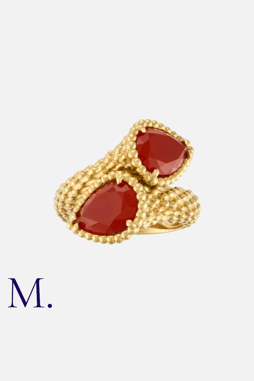 18k Yellow Gold Carnelian Crossover Ring
