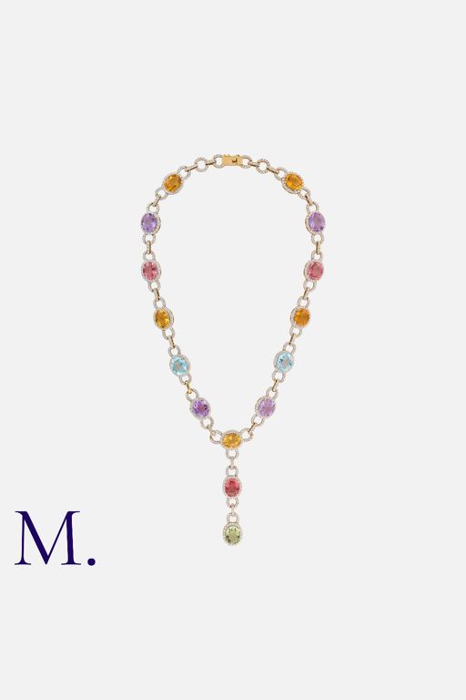 14k Two-Tone Gold Multi-Gem Collar Necklace