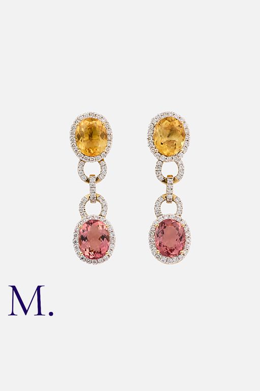 14k Yellow Gold Multi-Gem Pendant Earrings