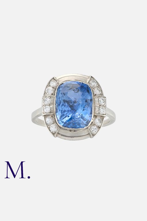 Platinum Sapphire and Diamond Cluster Ring