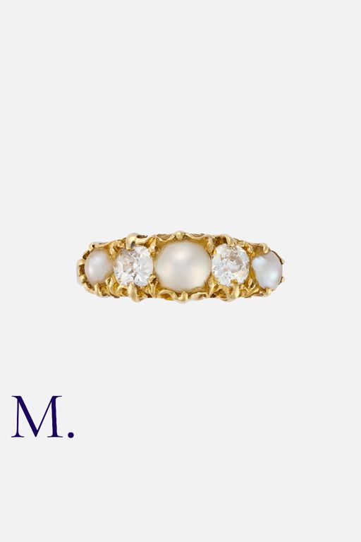 18k Yellow Gold Pearl and Diamond Ring