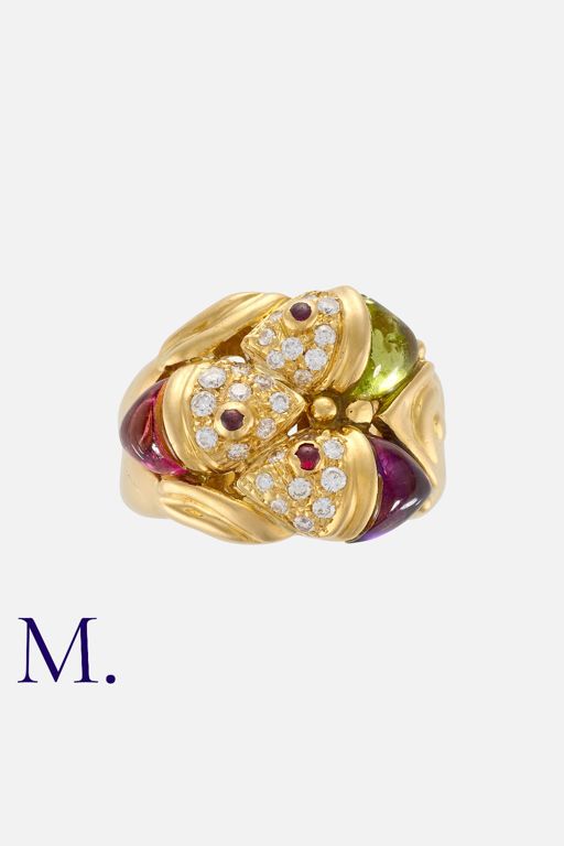 18k Yellow Gold Multi-Gem Fish Ring