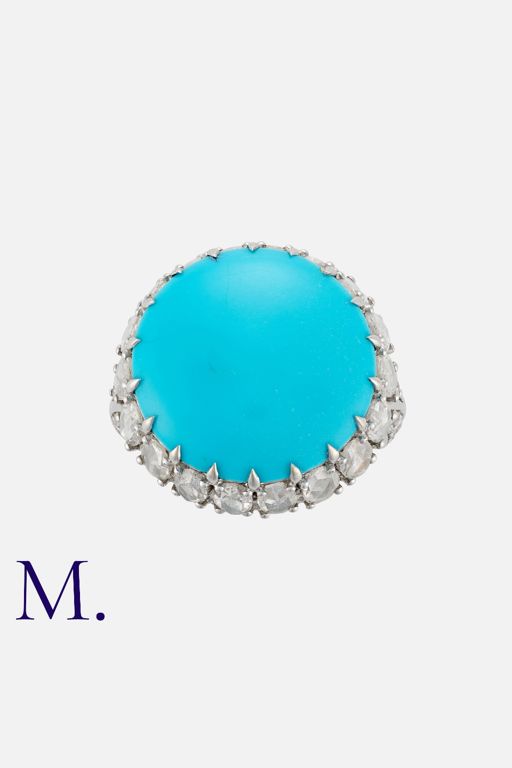 18k White Gold Turquoise and Diamond Ring
