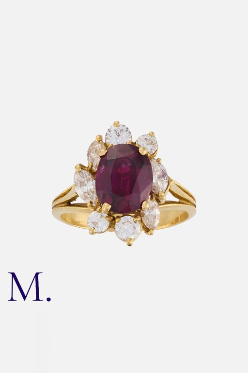 Yellow Gold Ruby and Diamond Cluster Ring