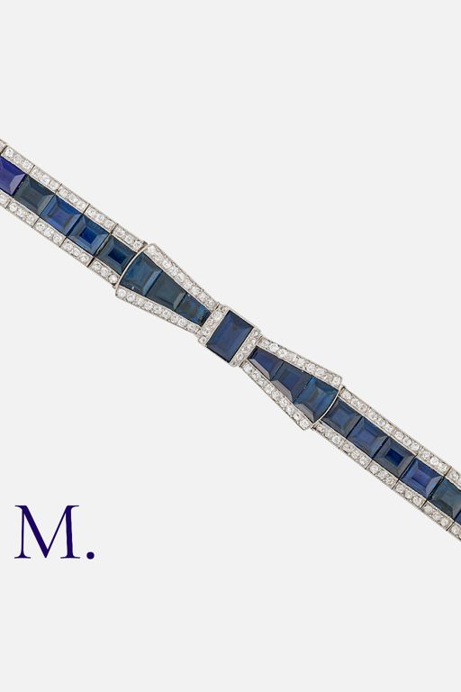Platinum Sapphire and Diamond Bow Bracelet