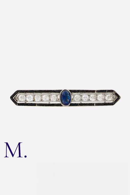 Platinum Sapphire and Diamond Bar Brooch