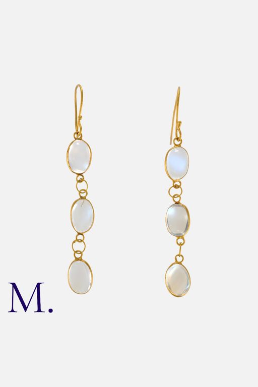 14k Yellow Gold Moonstone Pendant Earrings