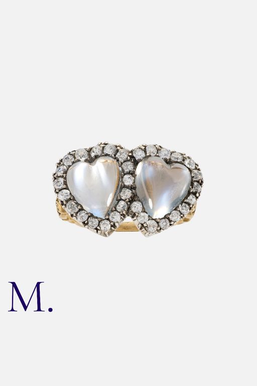 18k Gold and Silver Moonstone and Diamond Ring