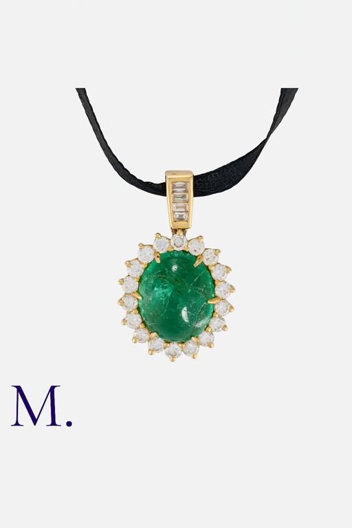 18k Yellow Gold Emerald and Diamond Pendant