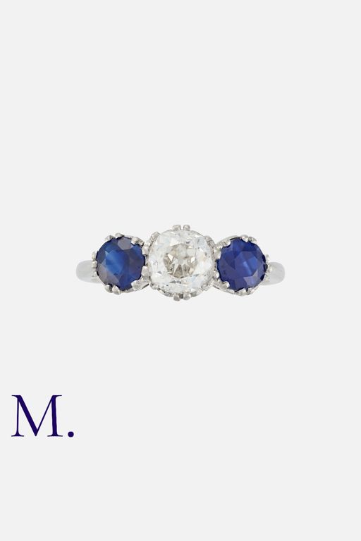 Platinum Diamond and Sapphire Ring