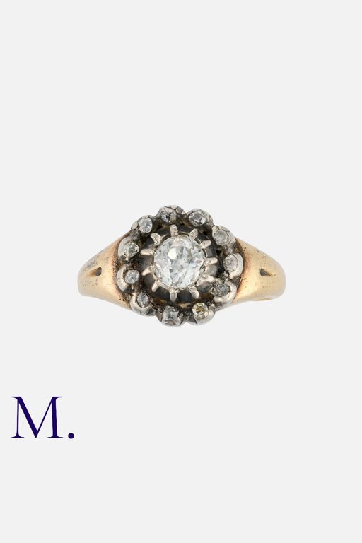 18k Yellow Gold and Silver Diamond Cluster Ring