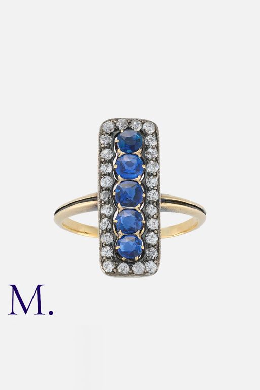 Yellow Gold and Silver Sapphire and Diamond Ring