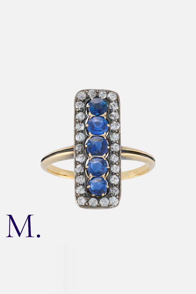 Yellow Gold and Silver Sapphire and Diamond Ring