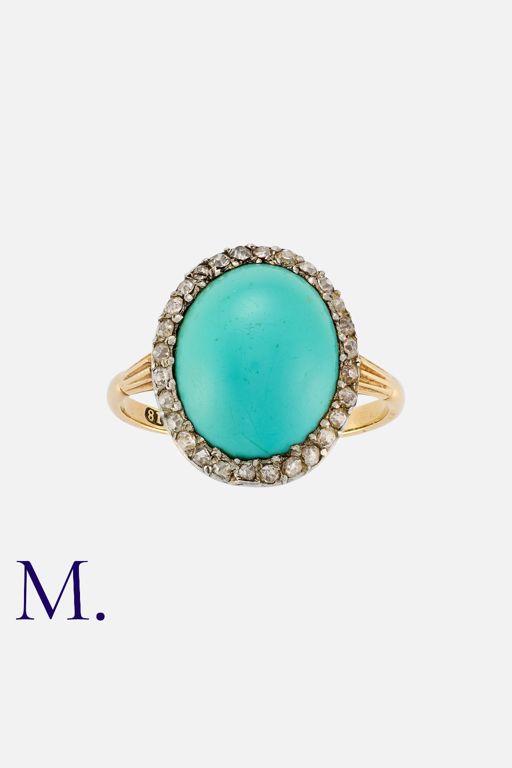 Yellow Gold and Silver Turquoise and Diamond Ring