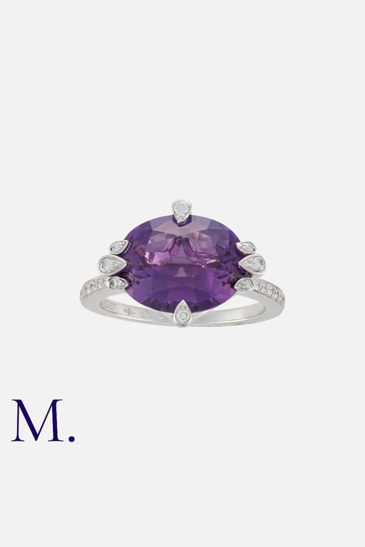 18k White Gold Amethyst and Diamond Ring