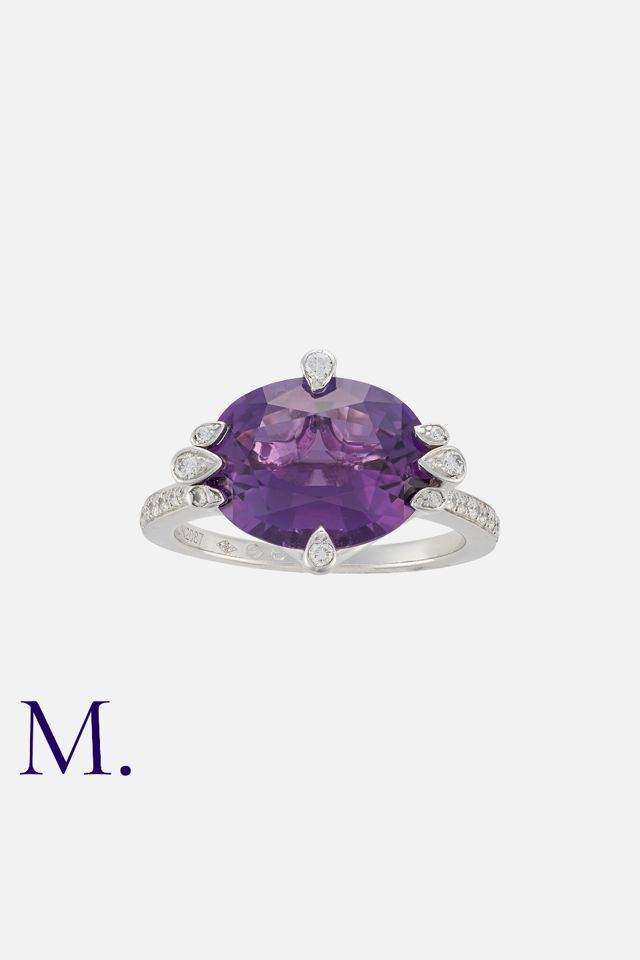 18k White Gold Amethyst and Diamond Ring