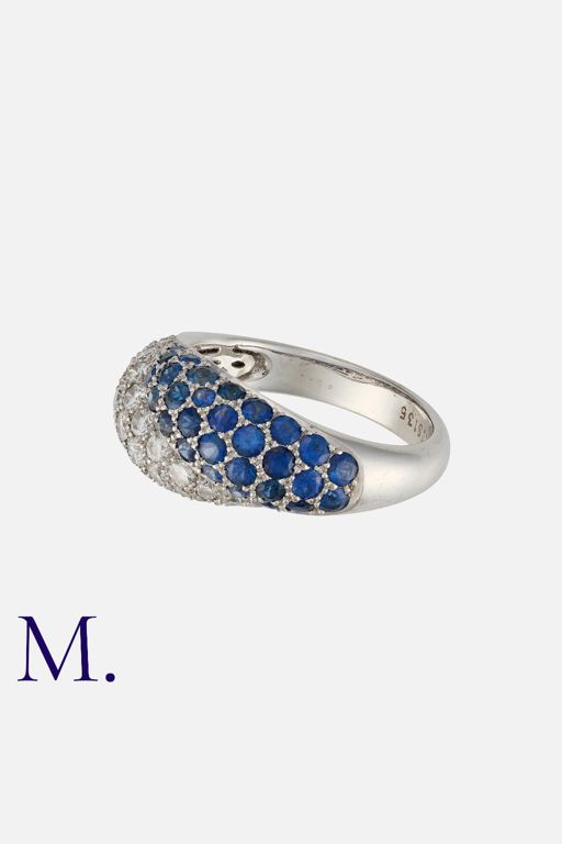 18k White Gold Sapphire and Diamond Bombé Ring