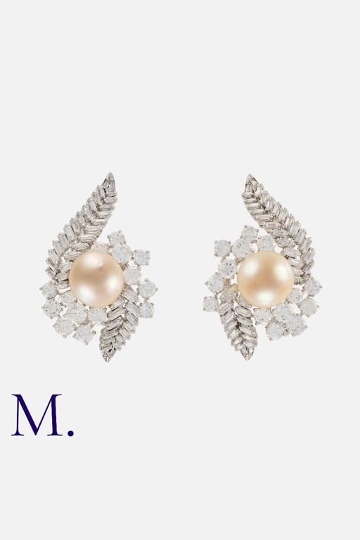 18k White Gold Pearl and Diamond Clip Earrings