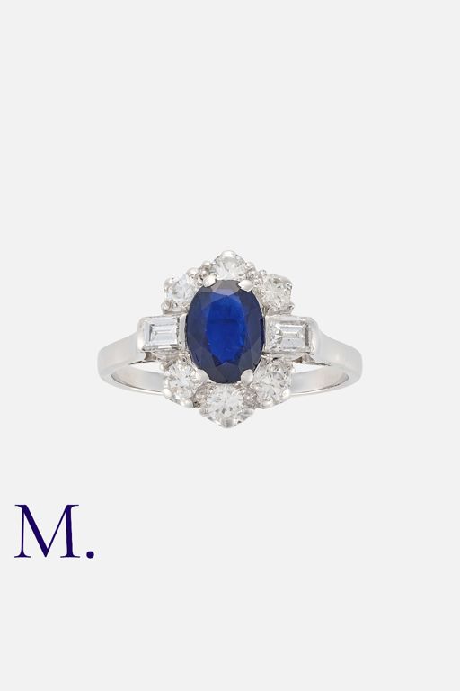18k Gold and Platinum Sapphire and Diamond Ring