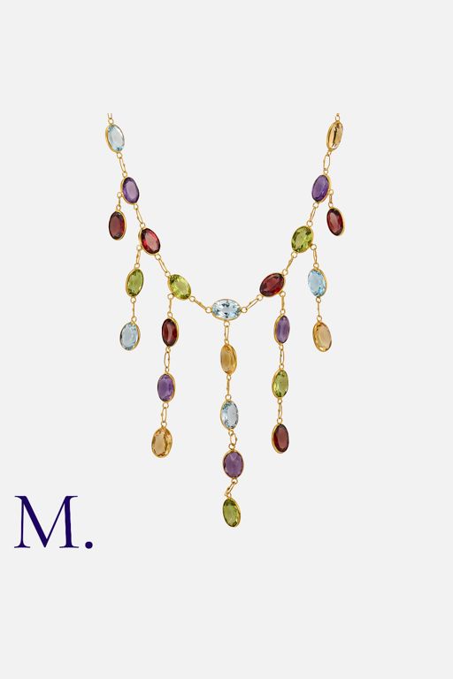 14k Yellow Gold Multi-Gem Fringe Necklace