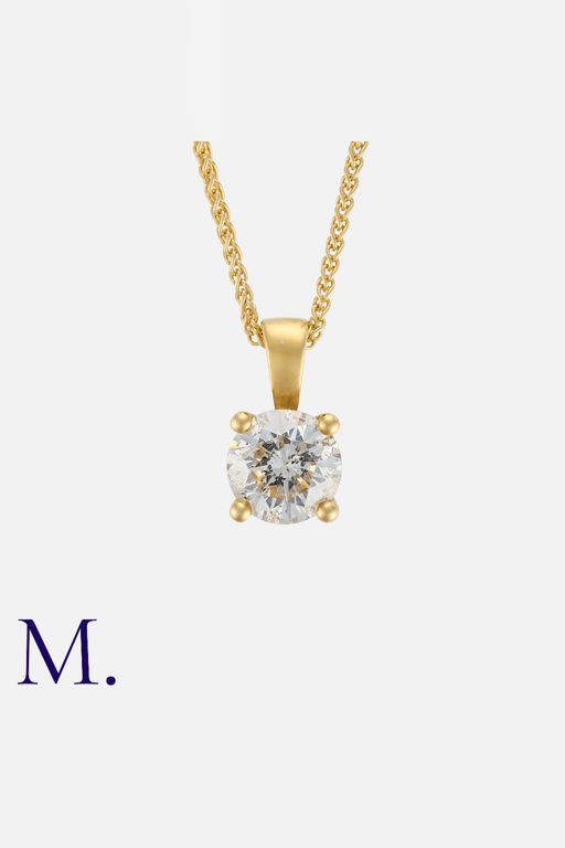 18k Yellow Gold Diamond Solitaire Pendant Necklace
