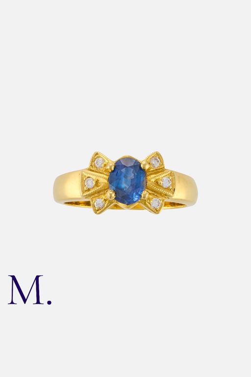 18k Yellow Gold Sapphire and Diamond Ring