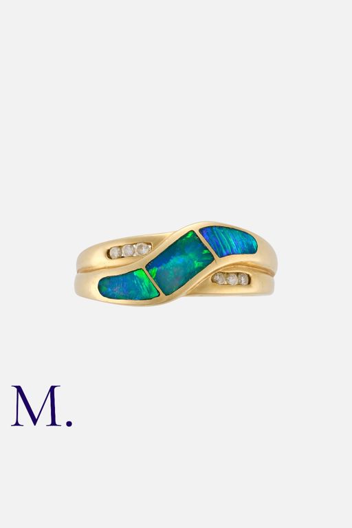 14k Yellow Gold Opal and Diamond Ring