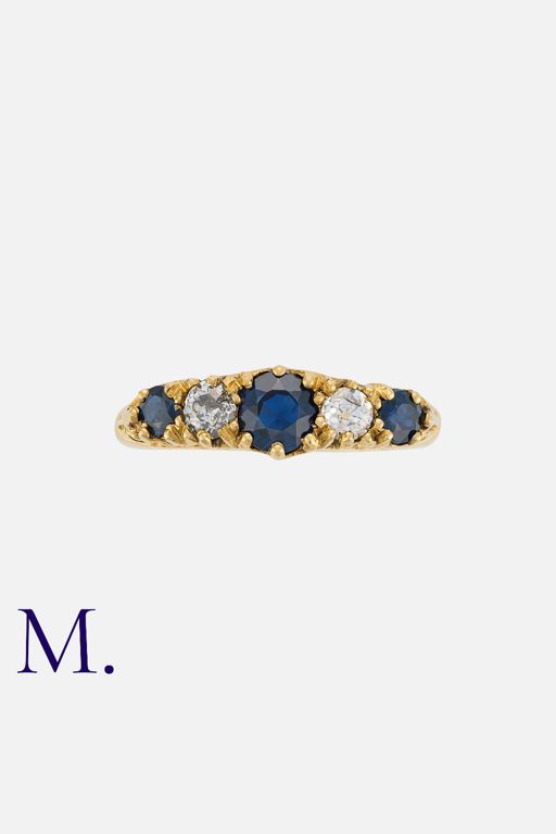 18k Yellow Gold Sapphire and Diamond Ring