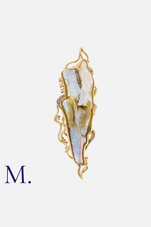 14k Yellow Gold Pearl and Diamond Pendant