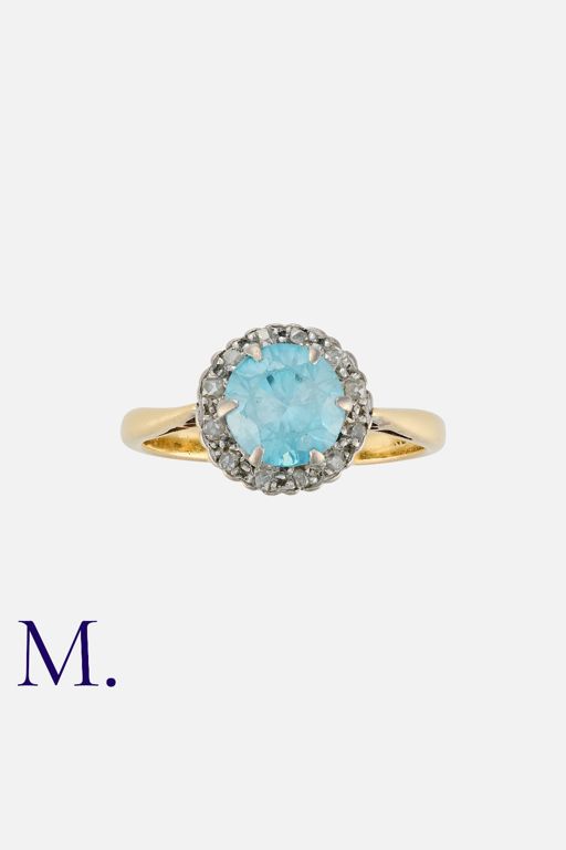 18k Yellow Gold Zircon and Diamond Ring