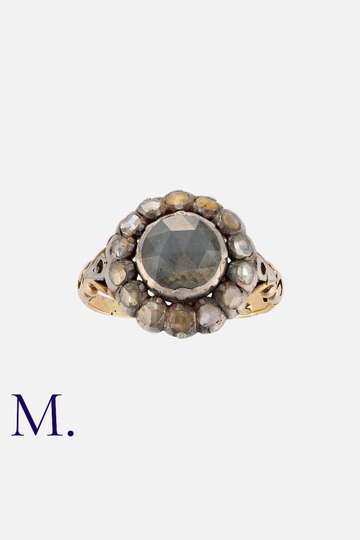 Yellow Gold and Silver Diamond Cluster Ring